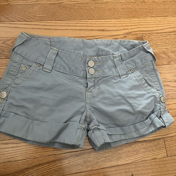 [W29]True Religion Gray/Blue Linen Cotton Sammy Shorts Wide Fold Hem - Picture 1 of 8